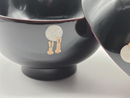 川連漆器 夫婦椀 月見うさぎ【佐藤豊八商店】[H5805]
