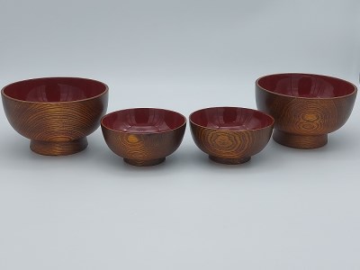 拭き漆木目うどん椀と汁椀セット【丸利漆工所】[D2-5701]