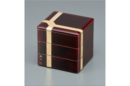 川連漆器 三段重箱 6.5分溜内朱【山田漆器店】[F5604]