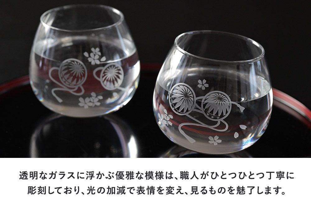 デザイングラス タンブラー 2個セット ごてんまりと桜模様 ペアグラス ミニグラス 食器 インテリア ギフト プレゼント 伝統工芸