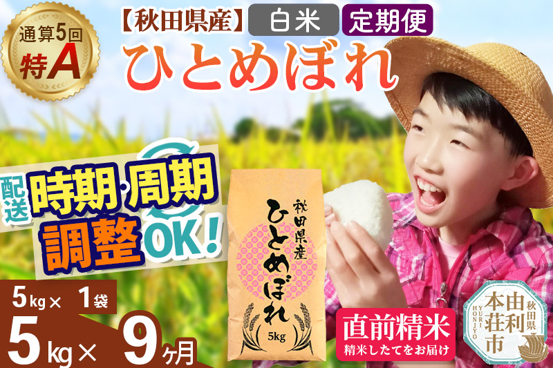 《定期便9ヶ月》令和7年産 【白米】通算5回特A 秋田県産ひとめぼれ 5kg(5kg×1袋)×9回 開始時期選べる お届け周期調整 隔月に調整OK お米 米 こめ 藤岡農産