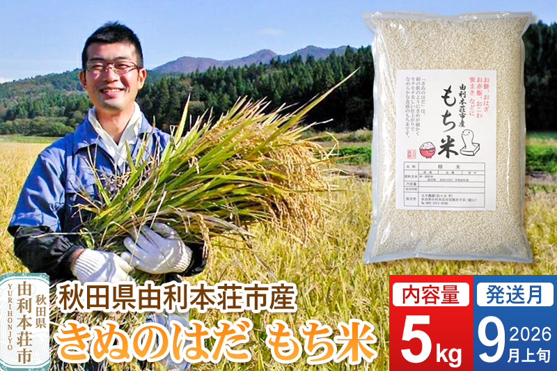 《予約受付》【2026年9月上旬発送・お彼岸】令和7年産【もち米】 5kg 秋田県 由利本荘市産 きぬのはだ 精米 5kg