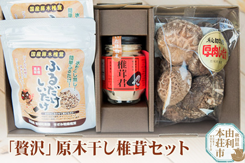 岩城町農園 「贅沢」原木干し椎茸セット（原木干し椎茸、椎茸君、ふるだけしいたけ）