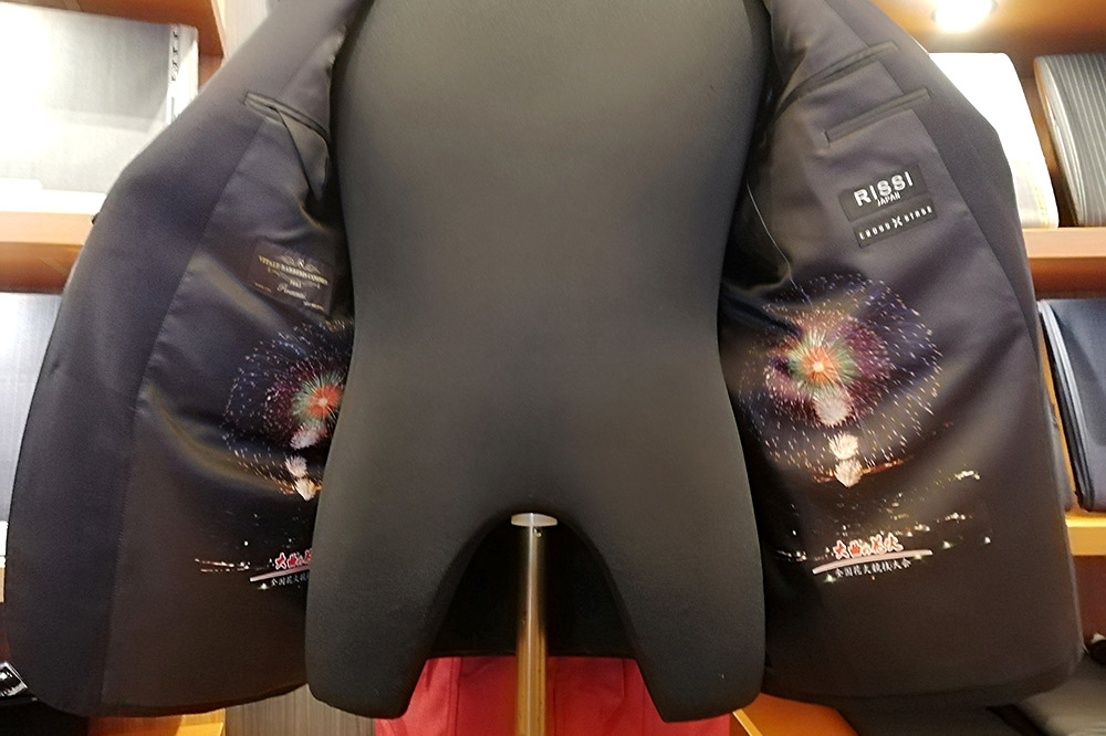 「CANONICOジャケット（大曲の花火プリント裏地）」Mサイズ［濃紺］【CROSS STAGE】