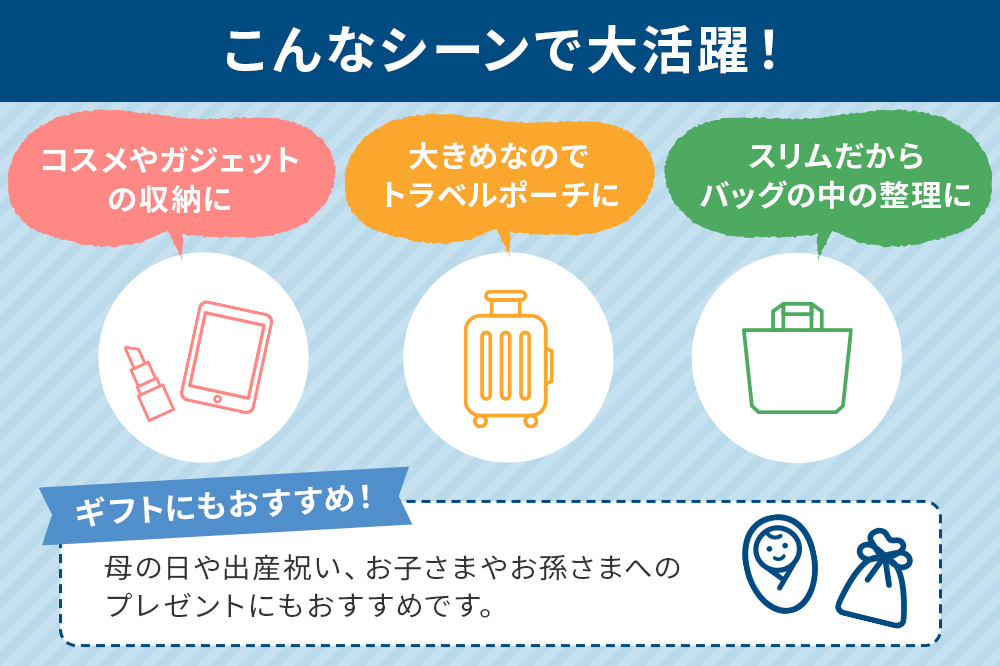 【ファミリア】ファミリアのフラットポーチ ［familiar］子ども キッズ ベビー 赤ちゃん 孫 ギフト プレゼント お祝い 秋田犬 小物入れ シンプル ギンガムチェック デニム 青