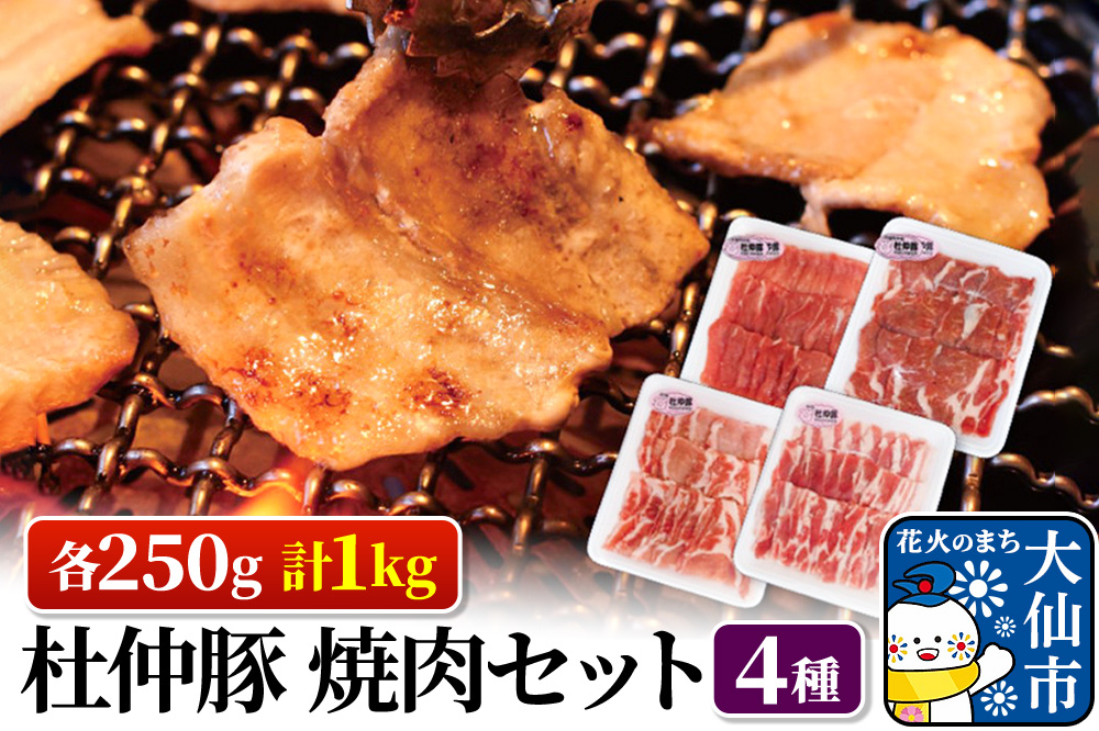杜仲豚 焼肉セット 4種 各250g 計1kg (肩ロース、ロース、もも、バラ) 【物産中仙】豚肉 BBQ