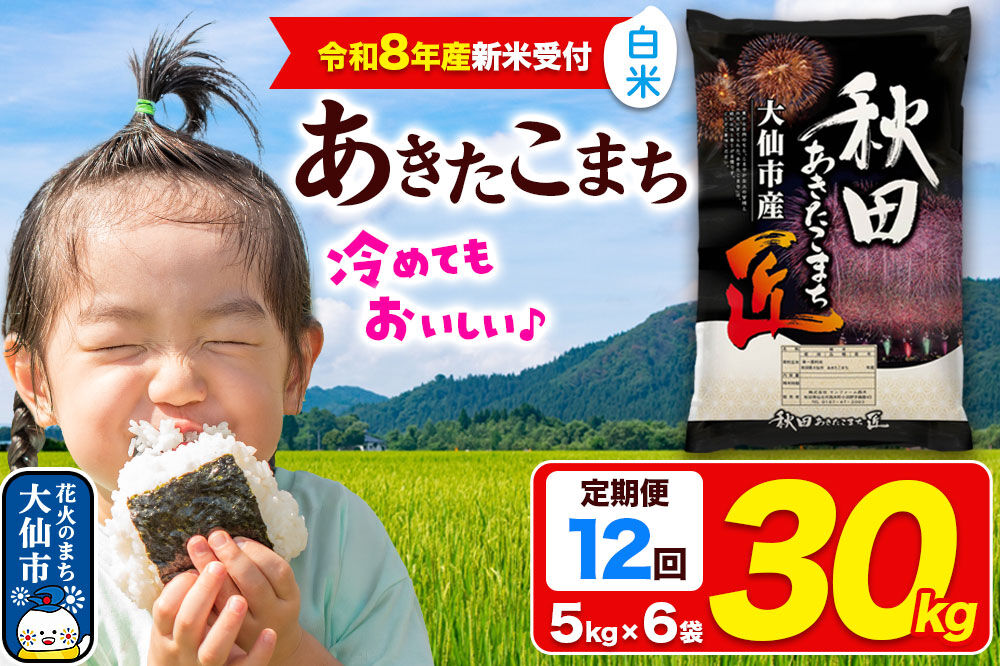 ＜令和8年産 新米受付＞《定期便12ヶ月》米 あきたこまち【白米】30kg（5kg×6袋）秋田県大仙市産 精米 令和8年産 [新米 先行予約 秋田県産 あきたこまち アキタコマチ 秋田こまち 秋田小町 コメ kome 米どころ 5 キロ 小分け ご飯 ごはん サンファーム西木 大仙市]