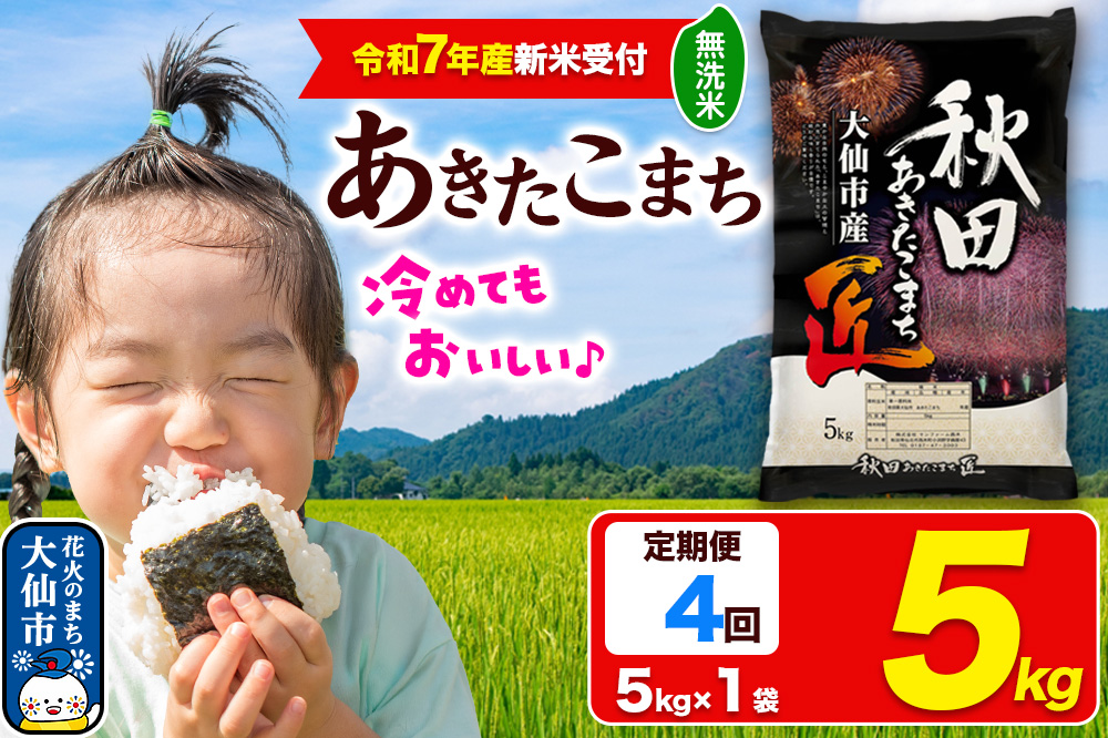 ＜令和7年産 新米受付＞《定期便4ヶ月》米【無洗米】秋田県大仙市産 あきたこまち 精米 5kg 令和7年産