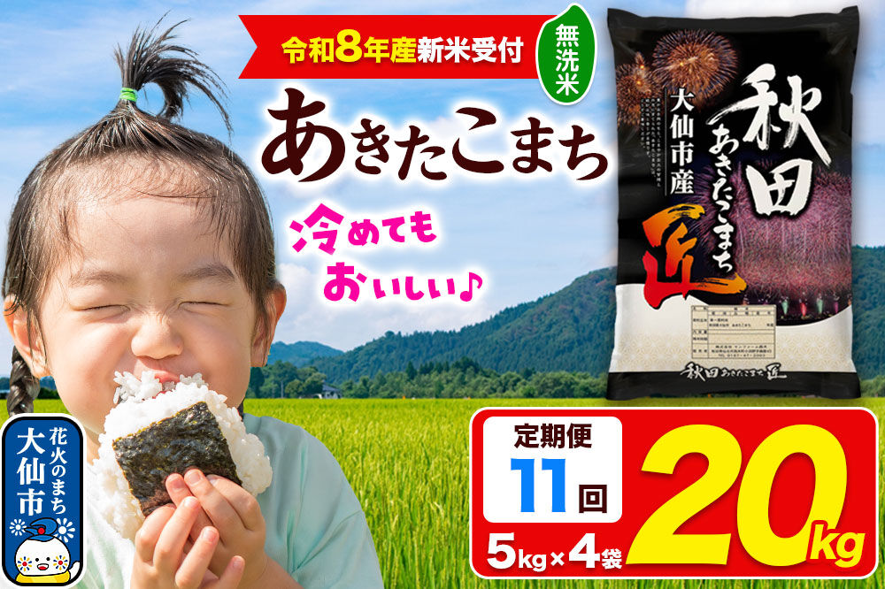 ＜令和8年産 新米受付＞《定期便11ヶ月》米 あきたこまち【無洗米】20kg（5kg×4袋）秋田県大仙市産 精米 令和8年産 [新米 先行予約 秋田県産 あきたこまち アキタコマチ 秋田こまち 秋田小町 コメ kome 米どころ 5 キロ 小分け ご飯 ごはん サンファーム西木 大仙市]
