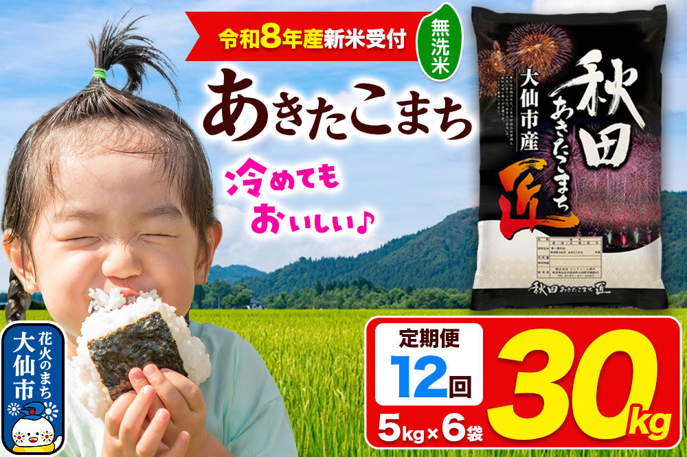 ＜令和8年産 新米受付＞《定期便12ヶ月》米 あきたこまち【無洗米】30kg（5kg×6袋）秋田県大仙市産 精米 令和8年産 [新米 先行予約 秋田県産 あきたこまち アキタコマチ 秋田こまち 秋田小町 コメ kome 米どころ 5 キロ 小分け ご飯 ごはん サンファーム西木 大仙市]
