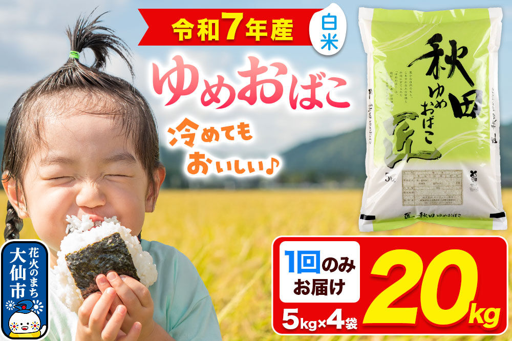 米【白米】秋田県産 ゆめおばこ 精米 20kg（5kg×4袋）令和7年産 大仙市