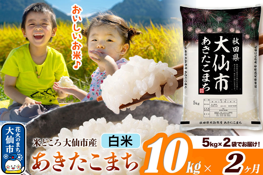 米《定期便2ヶ月》あきたこまち【白米】 米どころ秋田県大仙市産 令和7年産 精米 10kg（5kg×2袋）