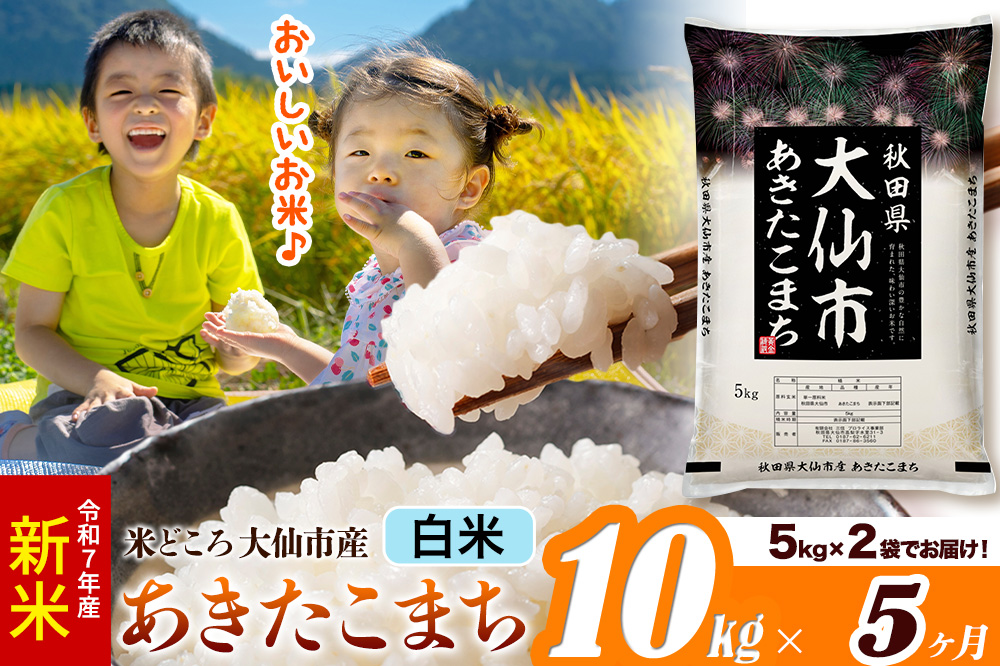 新米 令和7年産《定期便5ヶ月》米【白米】米どころ秋田県大仙市産 あきたこまち 精米 10kg（5kg×2袋）