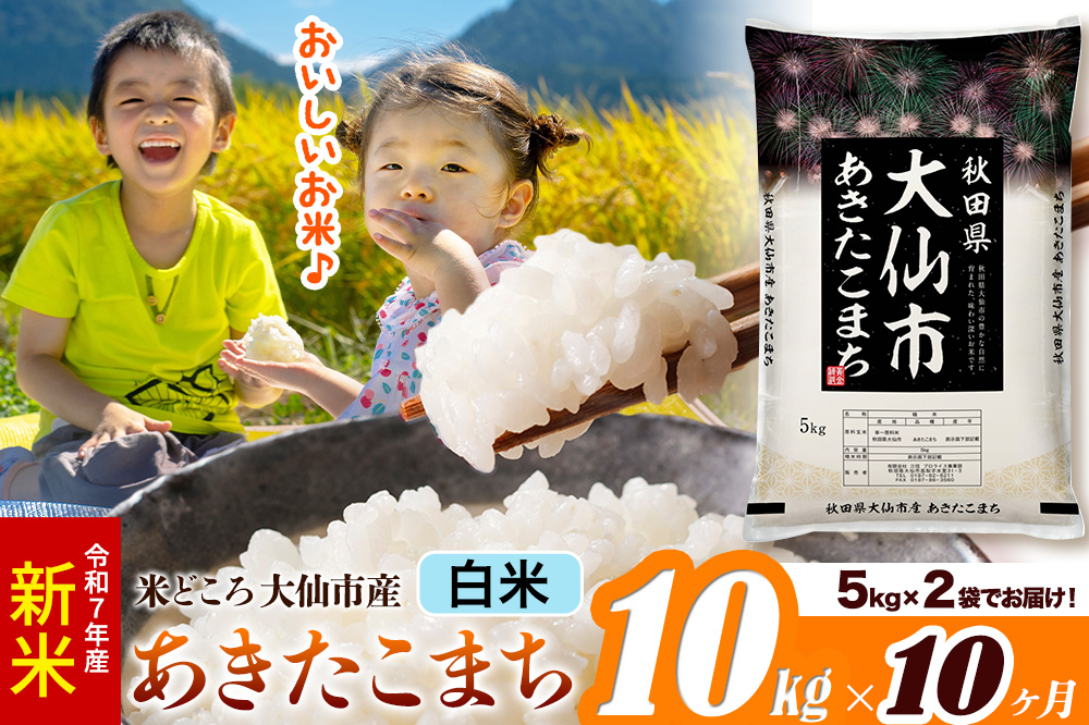 新米 令和7年産《定期便10ヶ月》米【白米】米どころ秋田県大仙市産 あきたこまち 精米 10kg（5kg×2袋）