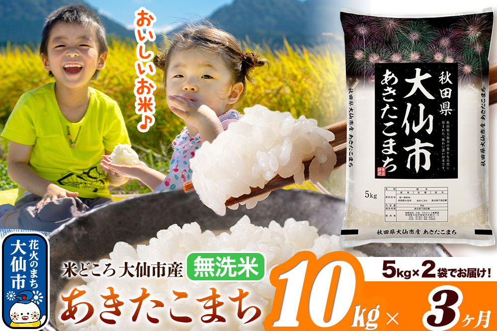 米 令和7年産《定期便3ヶ月》【無洗米】米どころ秋田県大仙市産 あきたこまち 10kg（5kg×2袋）