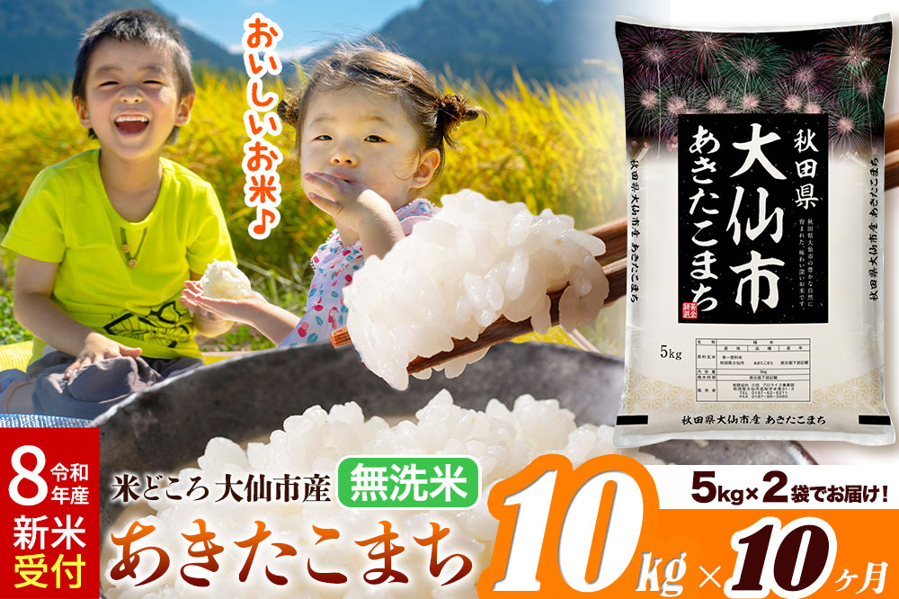 《令和8年産 新米受付》《定期便10ヶ月》米【無洗米】米どころ秋田県大仙市産 あきたこまち 10kg（5kg×2袋）