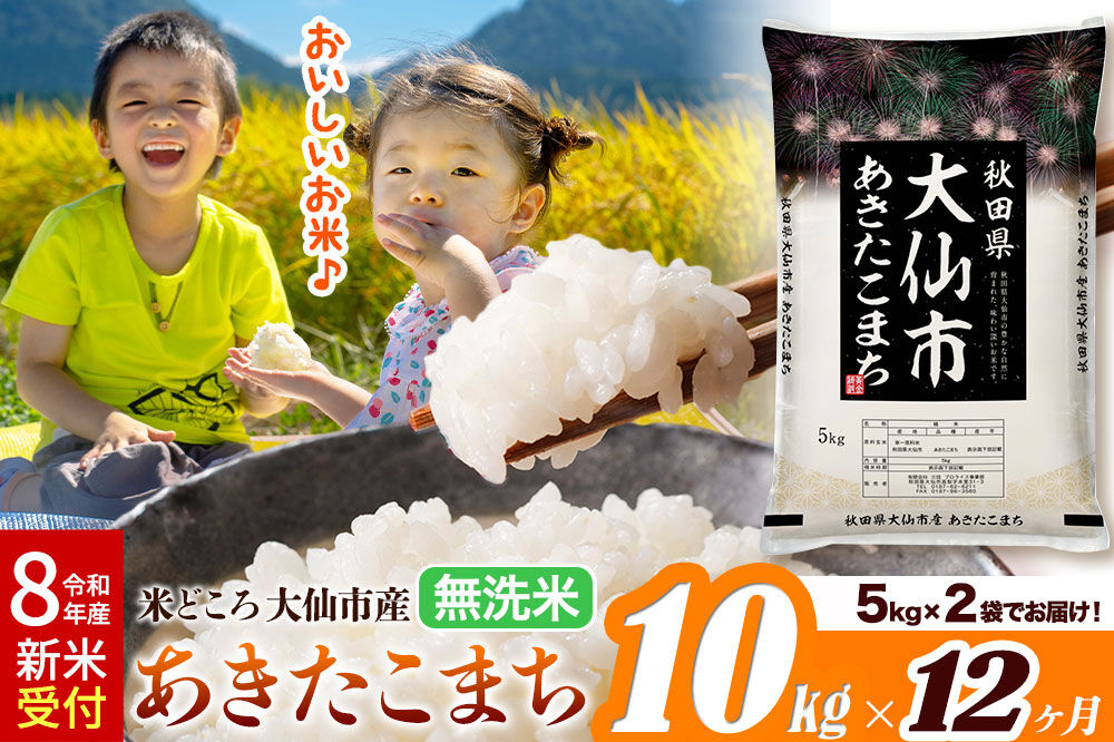 《令和8年産 新米受付》《定期便12ヶ月》あきたこまち【無洗米】米どころ秋田県大仙市産 あきたこまち 10kg（5kg×2袋）