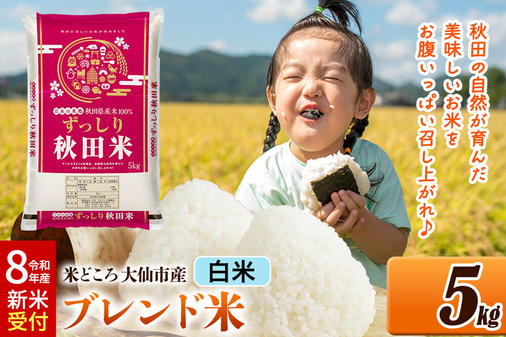 《令和8年産 新米受付》米 米どころ 秋田県大仙市産 ブレンド米【白米】5kg（5kg×1袋）