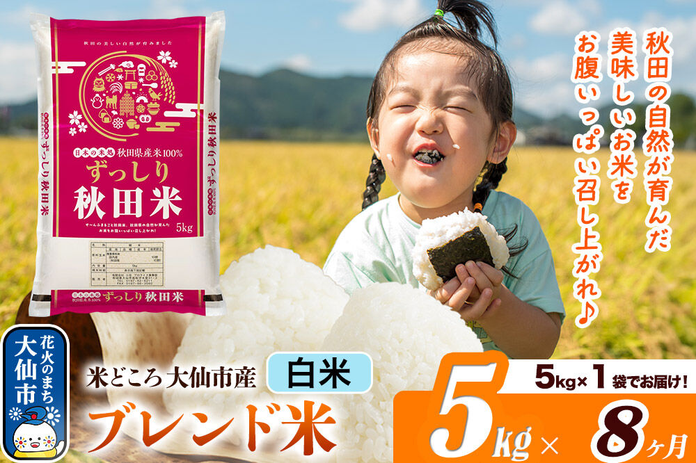 米《定期便8ヶ月》米どころ 秋田県大仙市産 ブレンド米【白米】5kg（5kg×1袋）