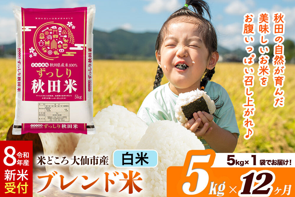 《令和8年産 新米受付》《定期便12ヶ月》米どころ 秋田県大仙市産 ブレンド米【白米】5kg（5kg×1袋） [米 お米 こめ 白米 精米 ブレンド米 小分け ご飯 ごはん 米どころ 秋田県産 大仙市]