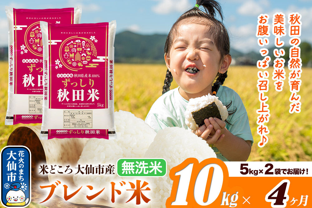 米《定期便4ヶ月》米どころ 秋田県大仙市産 ブレンド米【無洗米】10kg（5kg×2袋）