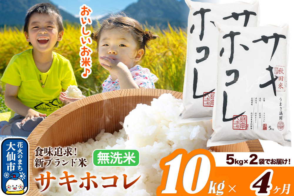 新米 米 令和7年産《定期便4ヶ月》米どころ 秋田県産 サキホコレ【無洗米】10kg（5kg×2袋）大仙市