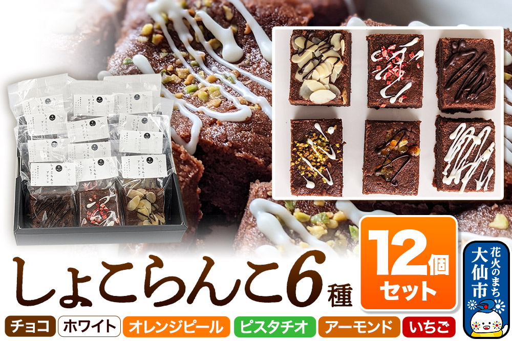 しょこらんこ12個セット［6種詰め合わせ］ブラウニー（チョコ、ホワイト、オレンジピール、ピスタチオ、アーモンド、イチゴ）スイーツ お菓子