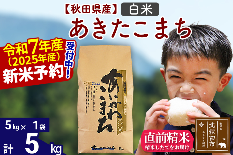 ※令和7年産 新米※秋田県産 あきたこまち 5kg【白米】(5kg小分け袋)【1回のみお届け】2025年産 お届け時期選べる お米 藤岡農産