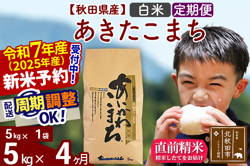 ※令和7年産 新米※《定期便4ヶ月》秋田県産 あきたこまち 5kg【白米】(5kg小分け袋) 2025年産 お届け時期選べる お届け周期調整可能 隔月に調整OK お米 藤岡農産