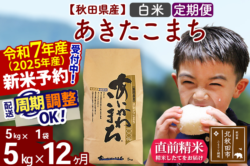 ※令和7年産 新米※《定期便12ヶ月》秋田県産 あきたこまち 5kg【白米】(5kg小分け袋) 2025年産 お届け時期選べる お届け周期調整可能 隔月に調整OK お米 藤岡農産