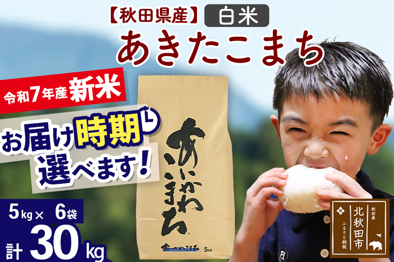 ※令和7年産 新米※秋田県産 あきたこまち 30kg【白米】(5kg小分け袋)【1回のみお届け】2025年産 お届け時期選べる お米 藤岡農産