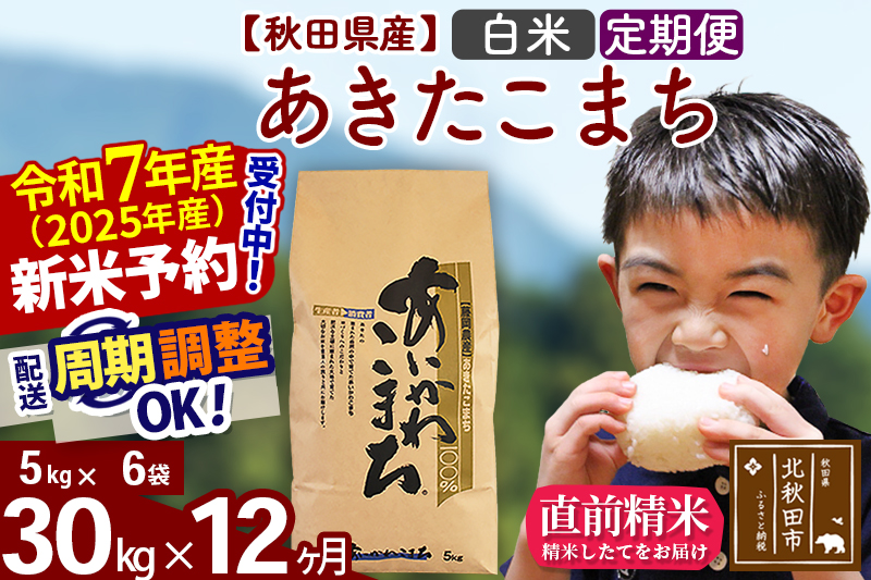 ※令和7年産 新米※《定期便12ヶ月》秋田県産 あきたこまち 30kg【白米】(5kg小分け袋) 2025年産 お届け時期選べる お届け周期調整可能 隔月に調整OK お米 藤岡農産