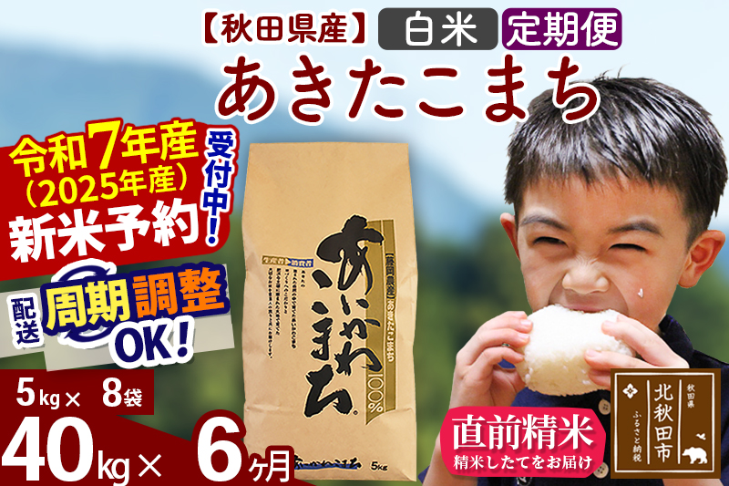 ※令和7年産 新米※《定期便6ヶ月》秋田県産 あきたこまち 40kg【白米】(5kg小分け袋) 2025年産 お届け時期選べる お届け周期調整可能 隔月に調整OK お米 藤岡農産