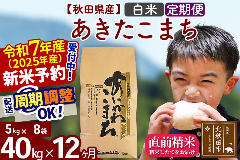 ※令和7年産 新米※《定期便12ヶ月》秋田県産 あきたこまち 40kg【白米】(5kg小分け袋) 2025年産 お届け時期選べる お届け周期調整可能 隔月に調整OK お米 藤岡農産