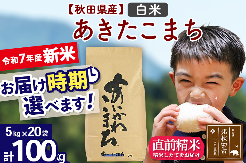 ※令和7年産 新米※秋田県産 あきたこまち 100kg【白米】(5kg小分け袋) 【1回のみお届け】2025年産 お届け時期選べる お米 藤岡農産
