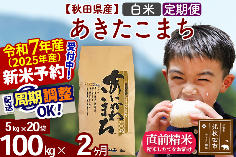 ※令和7年産 新米※《定期便2ヶ月》秋田県産 あきたこまち 100kg【白米】(5kg小分け袋) 2025年産 お届け時期選べる お届け周期調整可能 隔月に調整OK お米 藤岡農産