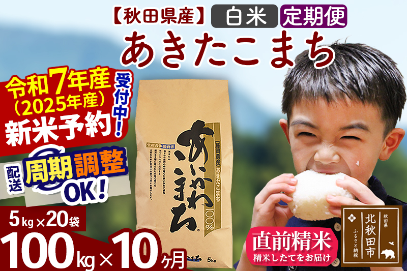 ※令和7年産 新米※《定期便10ヶ月》秋田県産 あきたこまち 100kg【白米】(5kg小分け袋) 2025年産 お届け時期選べる お届け周期調整可能 隔月に調整OK お米 藤岡農産
