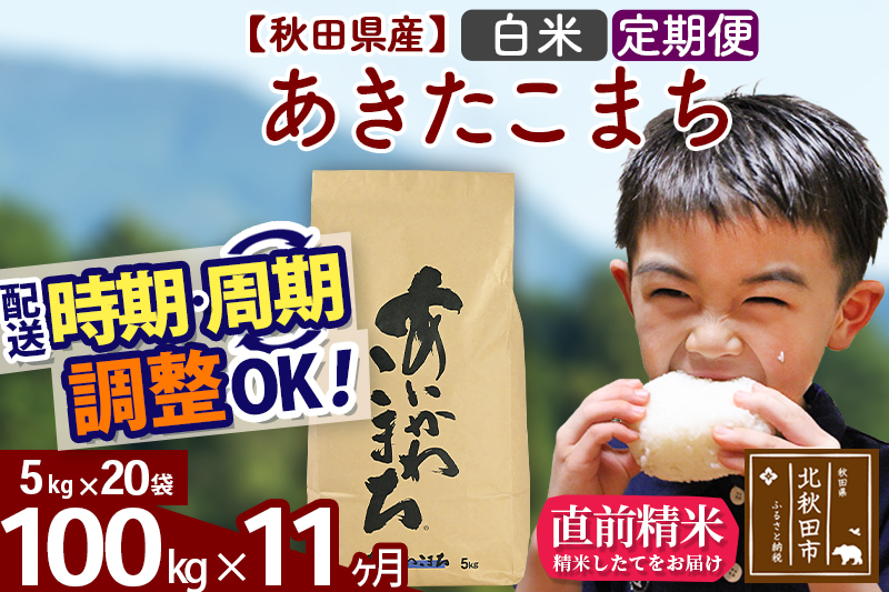 ※令和7年産※《定期便11ヶ月》秋田県産 あきたこまち 100kg【白米】(5kg小分け袋) 2025年産 お届け時期選べる お届け周期調整可能 隔月に調整OK お米 藤岡農産