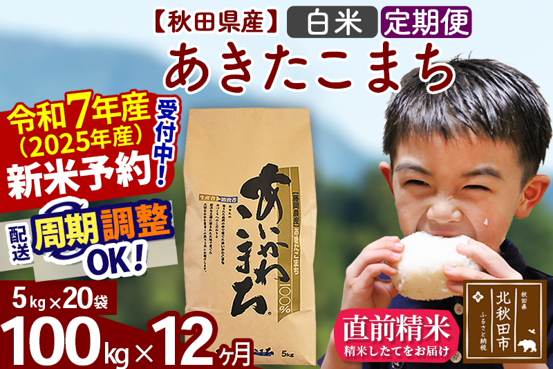※令和7年産 新米※《定期便12ヶ月》秋田県産 あきたこまち 100kg【白米】(5kg小分け袋) 2025年産 お届け時期選べる お届け周期調整可能 隔月に調整OK お米 藤岡農産