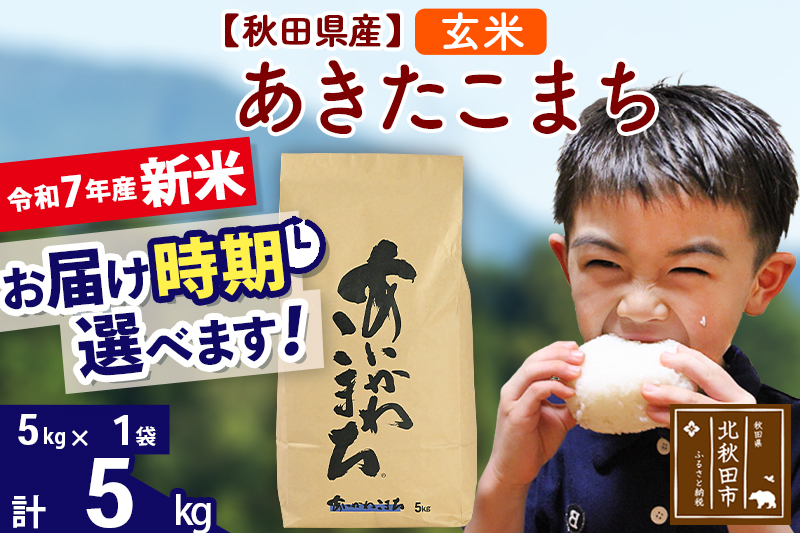 ※令和7年産 新米※秋田県産 あきたこまち 5kg【玄米】(5kg小分け袋)【1回のみお届け】2025年産 お届け時期選べる お米 藤岡農産