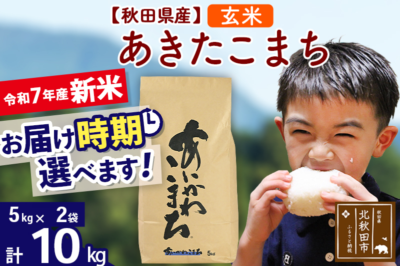 ※令和7年産 新米※秋田県産 あきたこまち 10kg【玄米】(5kg小分け袋)【1回のみお届け】2025年産 お届け時期選べる お米 藤岡農産