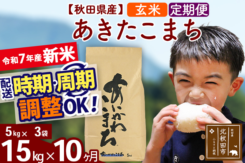 ※令和7年産 新米※《定期便10ヶ月》秋田県産 あきたこまち 15kg【玄米】(5kg小分け袋) 2025年産 お届け時期選べる お届け周期調整可能 隔月に調整OK お米 藤岡農産