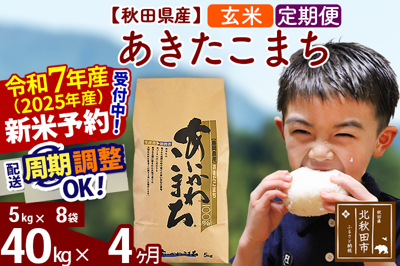 ※令和7年産 新米※《定期便4ヶ月》秋田県産 あきたこまち 40kg【玄米】(5kg小分け袋) 2025年産 お届け時期選べる お届け周期調整可能 隔月に調整OK お米 藤岡農産
