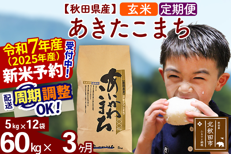 ※令和7年産 新米※《定期便3ヶ月》秋田県産 あきたこまち 60kg【玄米】(5kg小分け袋) 2025年産 お届け時期選べる お届け周期調整可能 隔月に調整OK お米 藤岡農産