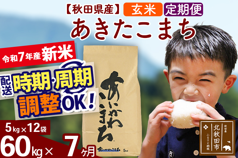 ※令和7年産 新米※《定期便7ヶ月》秋田県産 あきたこまち 60kg【玄米】(5kg小分け袋) 2025年産 お届け時期選べる お届け周期調整可能 隔月に調整OK お米 藤岡農産