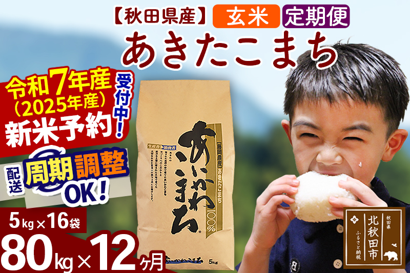 ※令和7年産 新米※《定期便12ヶ月》秋田県産 あきたこまち 80kg【玄米】(5kg小分け袋) 2025年産 お届け時期選べる お届け周期調整可能 隔月に調整OK お米 藤岡農産