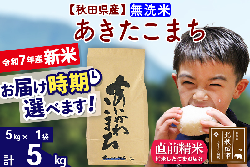 ※令和7年産 新米※秋田県産 あきたこまち 5kg【無洗米】(5kg小分け袋)【1回のみお届け】2025年産 お届け時期選べる お米 藤岡農産