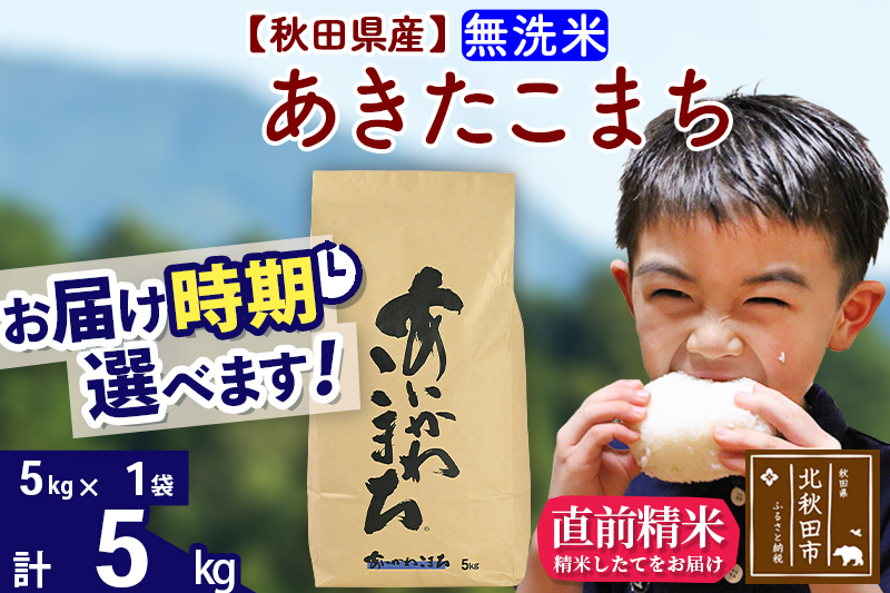 ※令和7年産※秋田県産 あきたこまち 5kg【無洗米】(5kg小分け袋)【1回のみお届け】2025年産 お届け時期選べる お米 藤岡農産