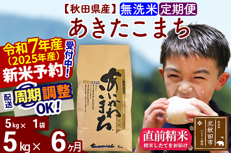 ※令和7年産 新米※《定期便6ヶ月》秋田県産 あきたこまち 5kg【無洗米】(5kg小分け袋) 2025年産 お届け時期選べる お届け周期調整可能 隔月に調整OK お米 藤岡農産