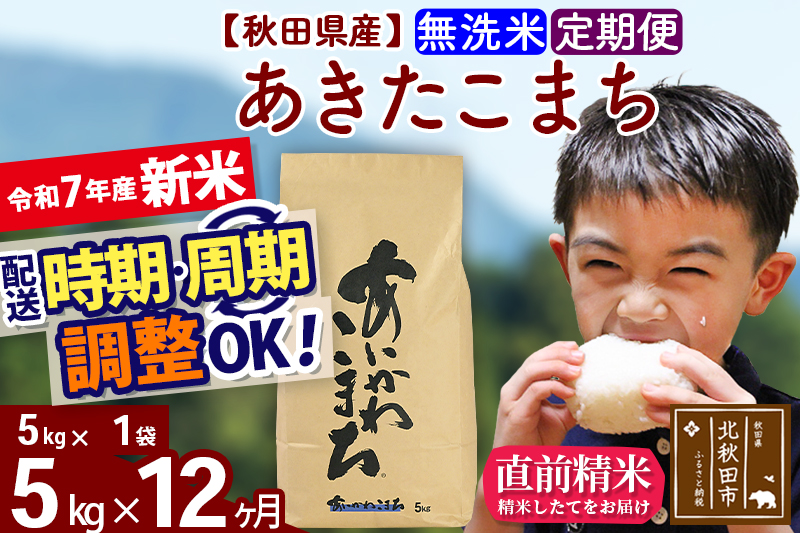※令和7年産 新米※《定期便12ヶ月》秋田県産 あきたこまち 5kg【無洗米】(5kg小分け袋) 2025年産 お届け時期選べる お届け周期調整可能 隔月に調整OK お米 藤岡農産